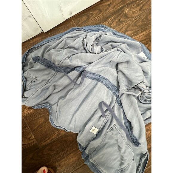 SUNDAY BLUE CHAMBRAY LYOCELL CINCH WAIST FULL ZIP LIGHTWEIGHT UTILITY JACKET XL - Picture 12 of 15